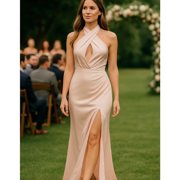 ELLIATT Blush Pink Cross Front Satin Maxi Gown Medium NWT - Picture 4 of 16